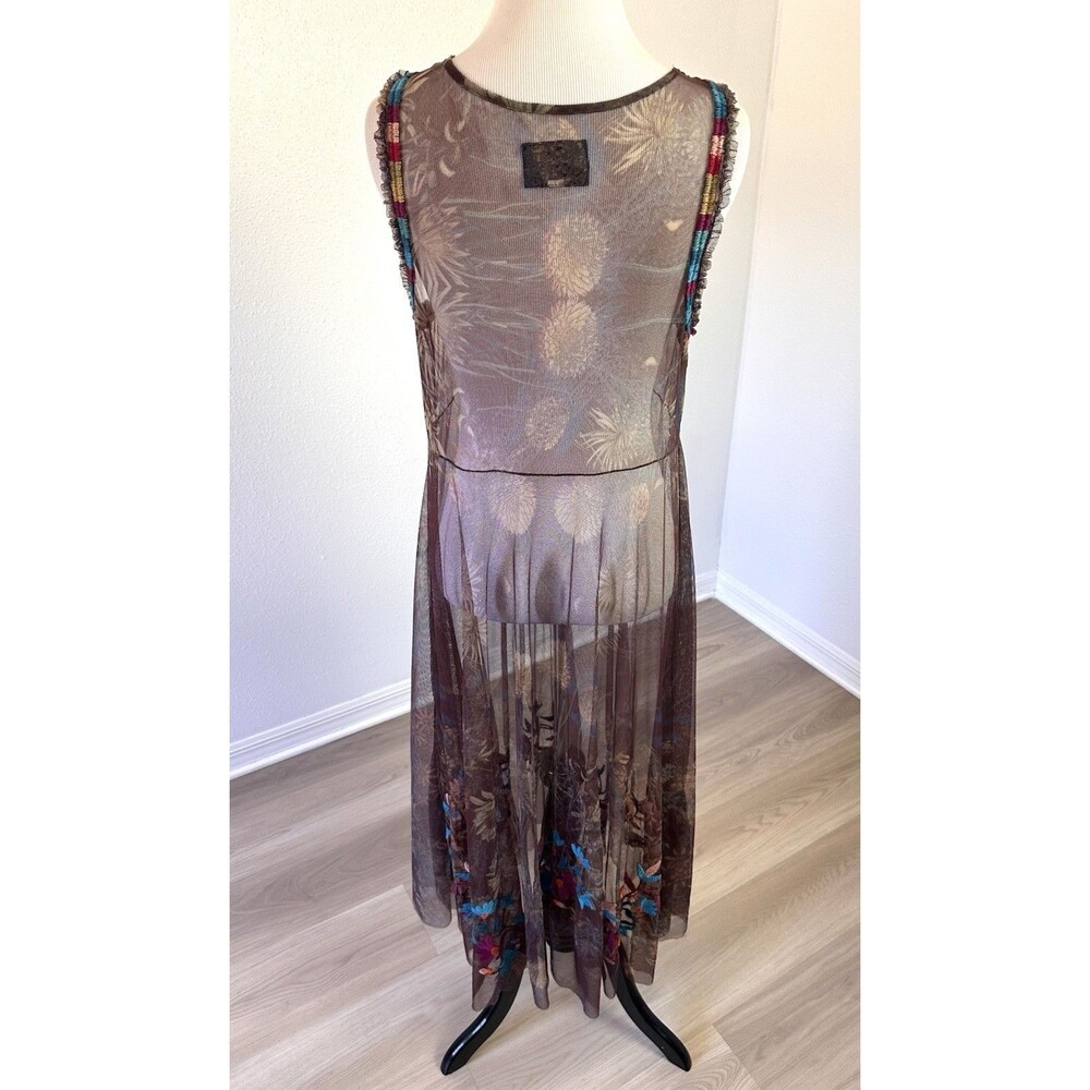 BIYA Johnny Was V Neck Embroidered Nylon Mesh Maxi Dress No Slip 36” Bust - Picture 7 of 16